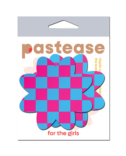 Pastease PFLR-NCHK Neon Checkered Petal Breast Pasties, Adhesive