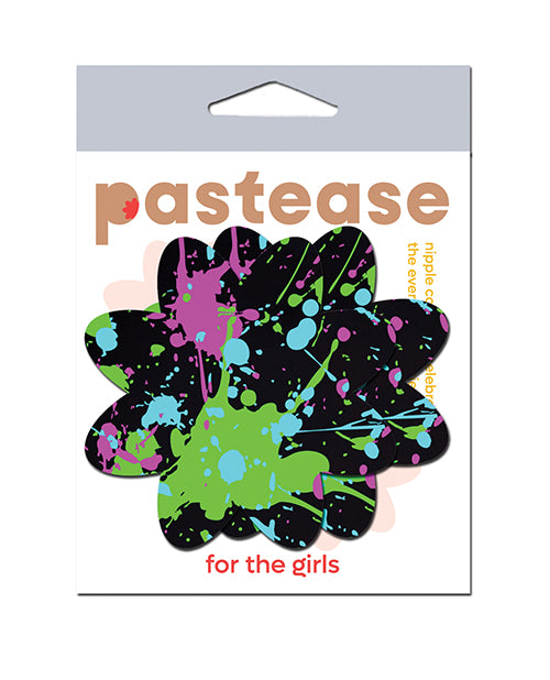 Pastease PFLR-SPT-BK Neon Paint Splatter Petal Breast Pasties, 3"x3"