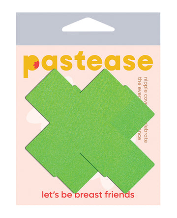 Pastease PLS-NGR Neon Day-Glow Cross Nipple Pasties, Neon Green, O/S