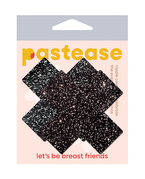 Pastease PLS-SPR-BK All Sparkle Plus X Nipple Pasties, Black Glitter, 3x3 Inch