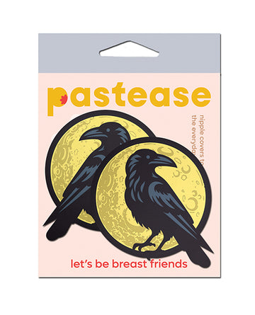 Pastease RAVN Raven & Full Moon Breast Pasties, Black/Yellow, 2.5"x2.6"