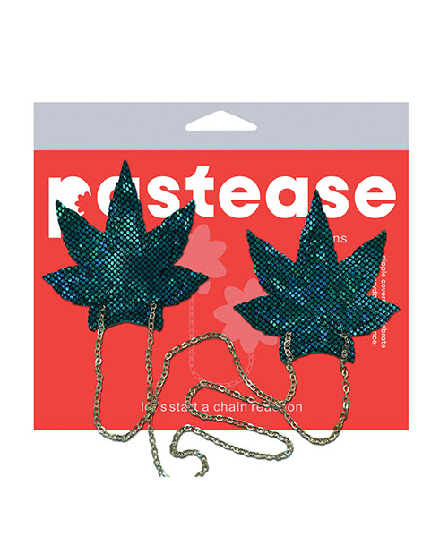 Pastease CHN-LFI-DIS-GR Chains Disco Weed Leaf Nipple Pasties, Green