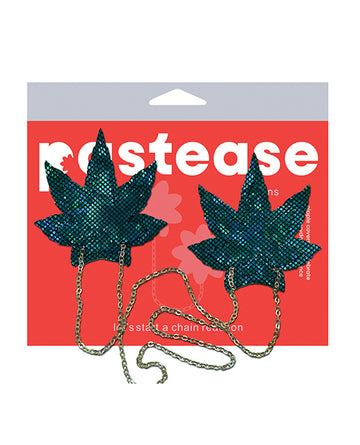 Pastease CHN-LFI-DIS-GR Chains Disco Weed Leaf Nipple Pasties, Green