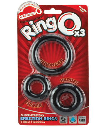 Screaming O RNGO3P-BL RingO Cockring, Black, Pack of 3