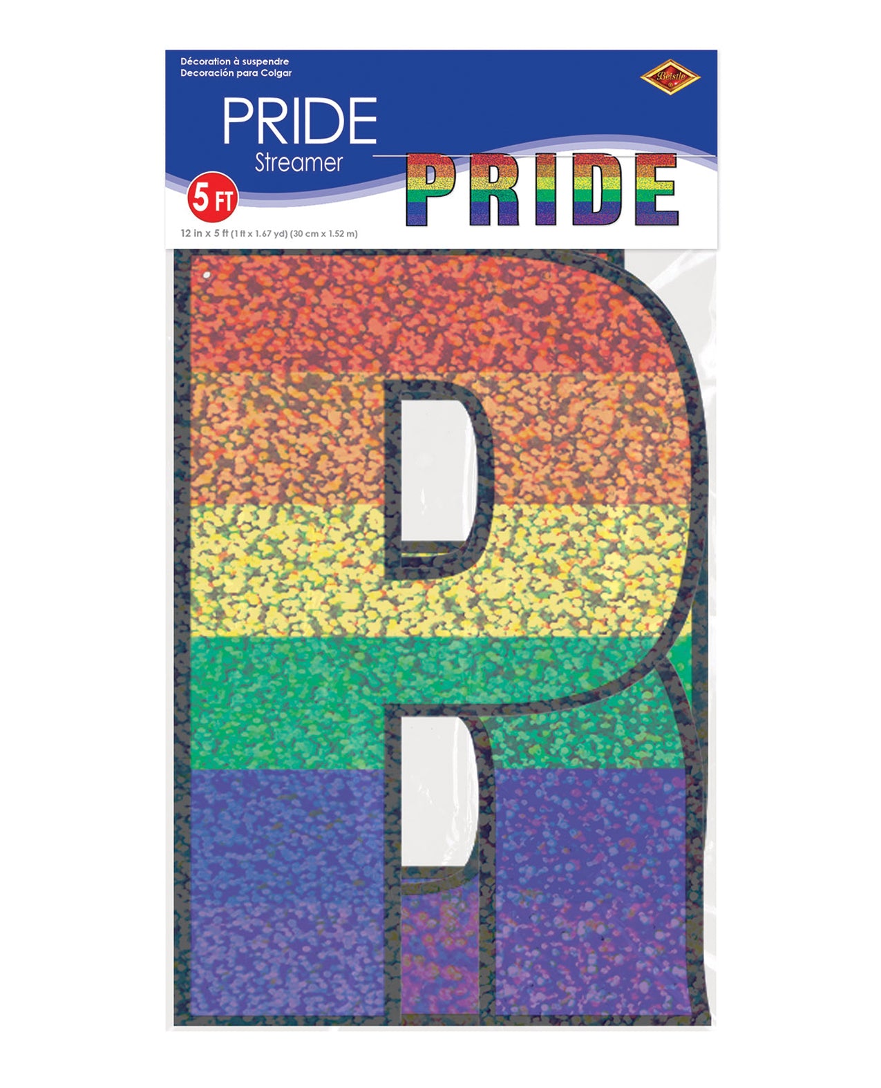 Beistle 53635 Pride Streamer, Rainbow, Cardboard, Ribbon, 5 ft