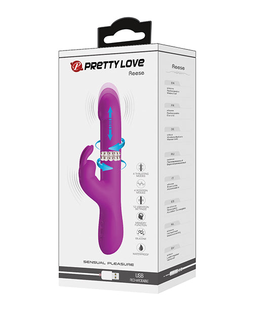 Pretty Love Reese Thrusting Rabbit Vibrator - Fuchsia Silicone - 12 Modes