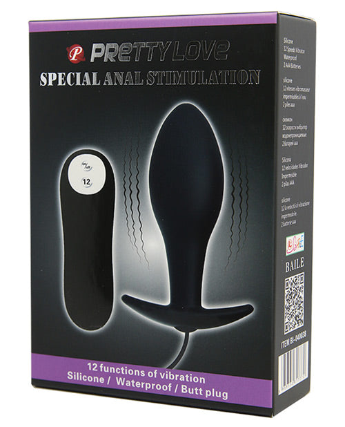 Pretty Love BI-040038 Vibrating Butt Plug, 12 Functions, Black