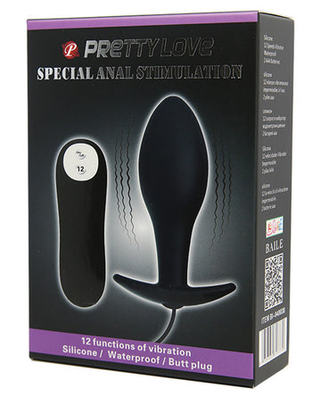 Pretty Love BI-040038 Vibrating Butt Plug, 12 Functions, Black