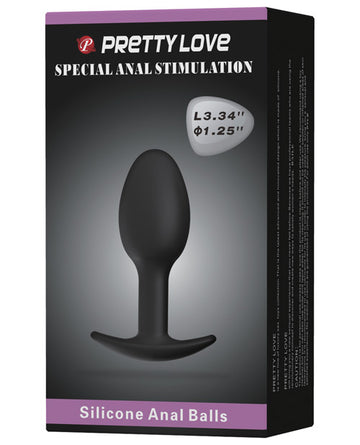 Pretty Love BI-040033 Silicone Anal Plug, 3.34", Black, Waterproof