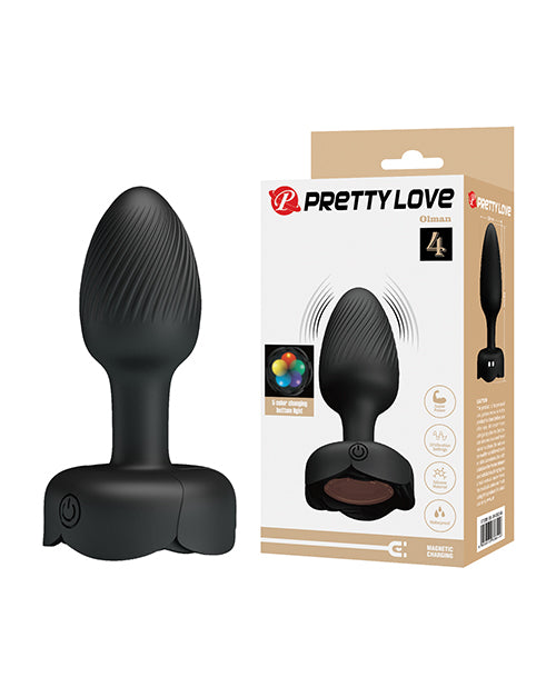 Pretty Love Olman Small Vibrating Butt Plug with LED Light – Black Silicone