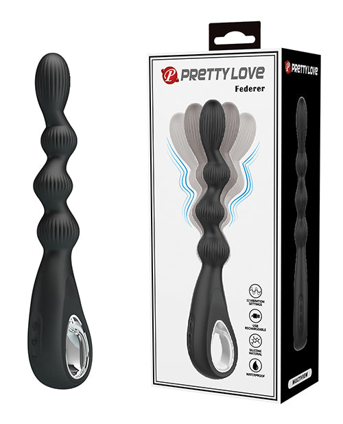 Pretty Love Federer Vibrating Beaded Anal Probe, 12 Modes, Black