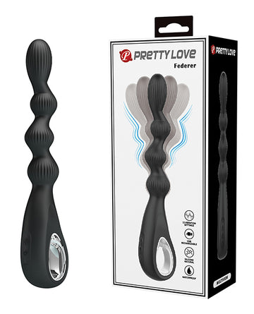 Pretty Love Federer Vibrating Beaded Anal Probe, 12 Modes, Black