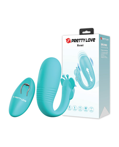 Pretty Love Remi Thrusting Hands-Free Vibrator, Aqua with Wireless Remote