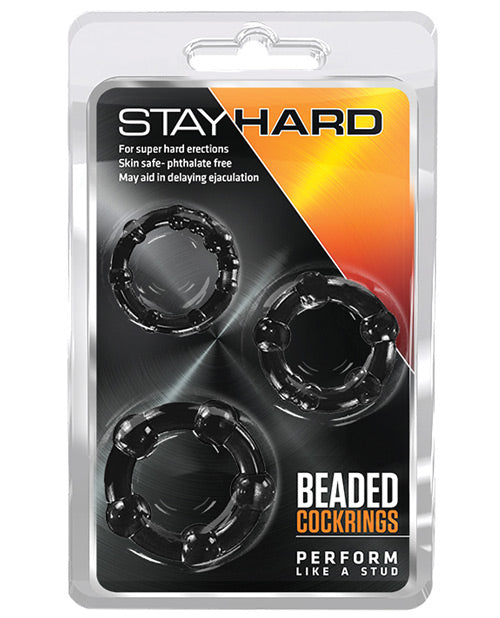 Blush Novelties BL-00015 Stay Hard Beaded Cock Rings, 3 Pack Black TPE