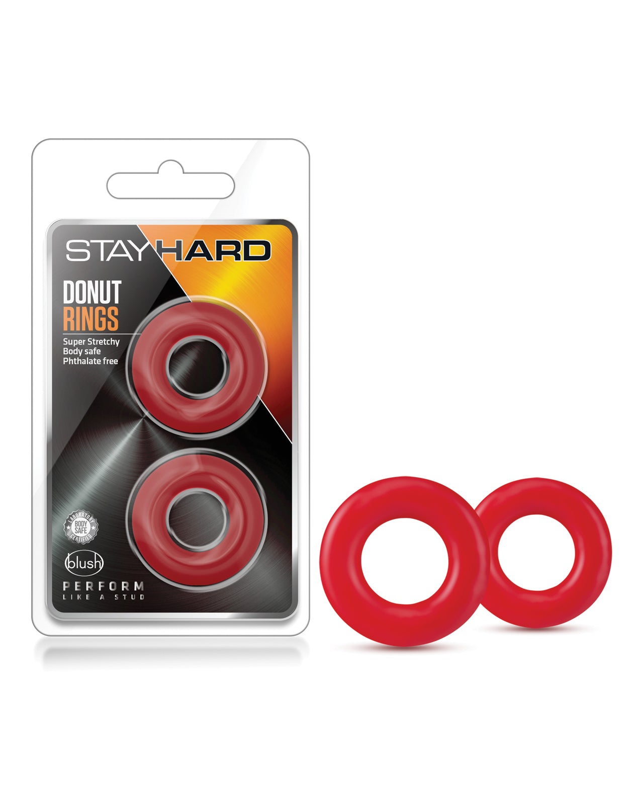 Blush Novelties BL-00898 Stay Hard Donut Rings, Red, Pack of 2, TPE