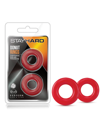 Blush Novelties BL-00898 Stay Hard Donut Rings, Red, Pack of 2, TPE