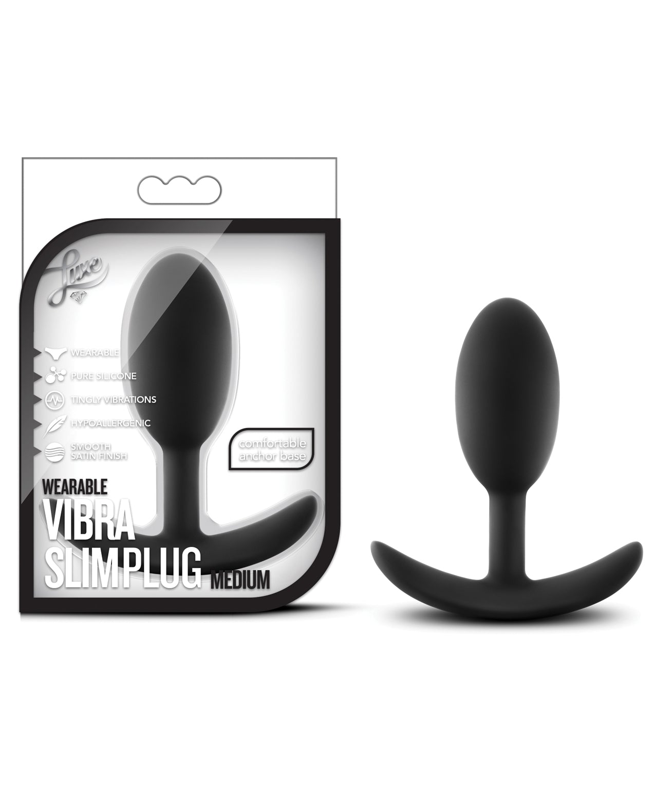 Blush Novelties BL-11865 Luxe Wearable Slim Plug Medium, Black, Silicone