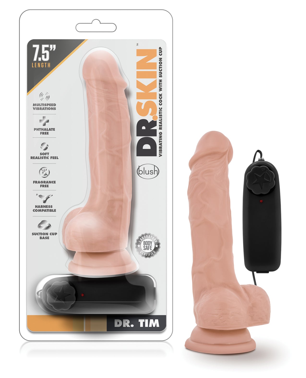 Blush Novelties BL-13723 Dr. Tim 7.5" Vibrating Cock, Realistic Skin