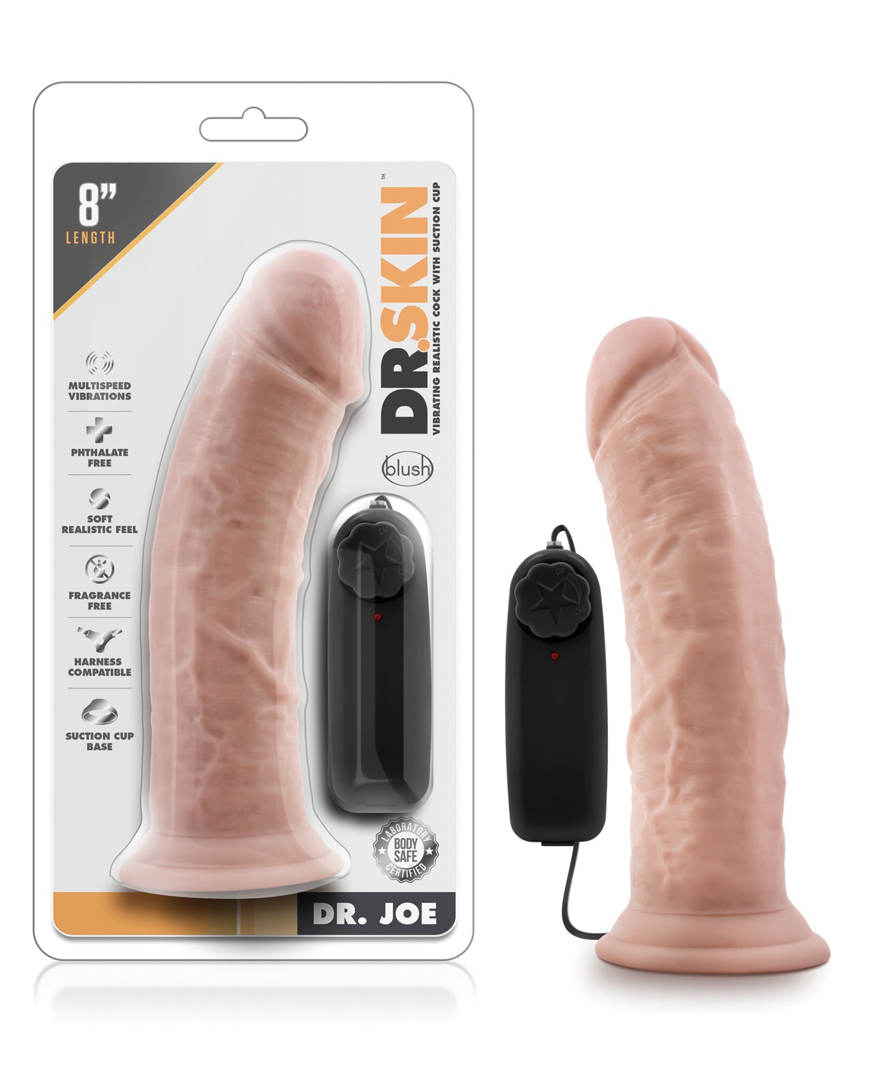 Blush Novelties BL-13823 Dr. Joe 8" Vibrating Cock, 7.5" Insertable