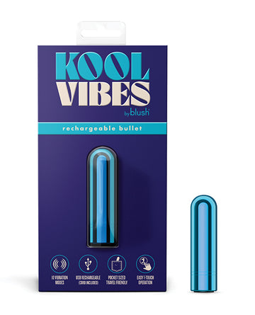 Blush Kool Vibes Mini Rechargeable Bullet Vibrator, Blueberry - 10 Modes