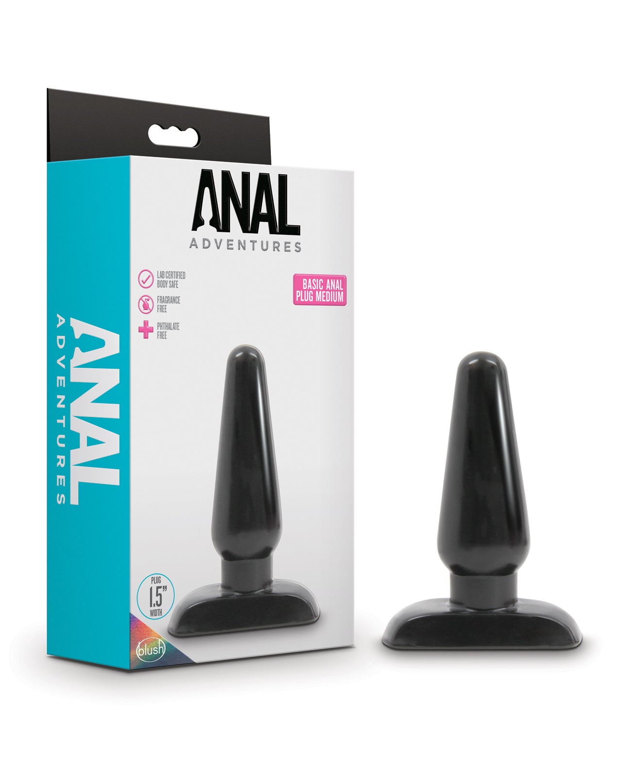 Blush Novelties BL-18715 Basic Anal Plug - Medium, Black PVC Tapered Tip