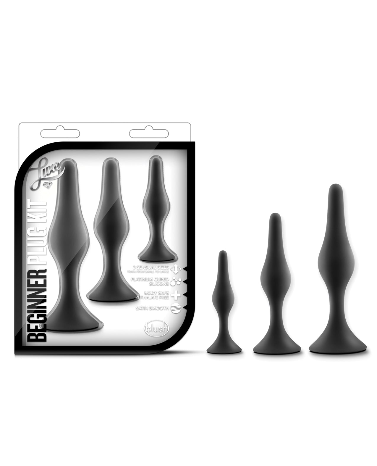 Blush Novelties BL-312615 Luxe Beginner Plug Kit, Black Silicone