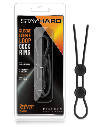 Blush Novelties BL-32095 Stay Hard Double Loop Cock Ring, Black, Vibrating