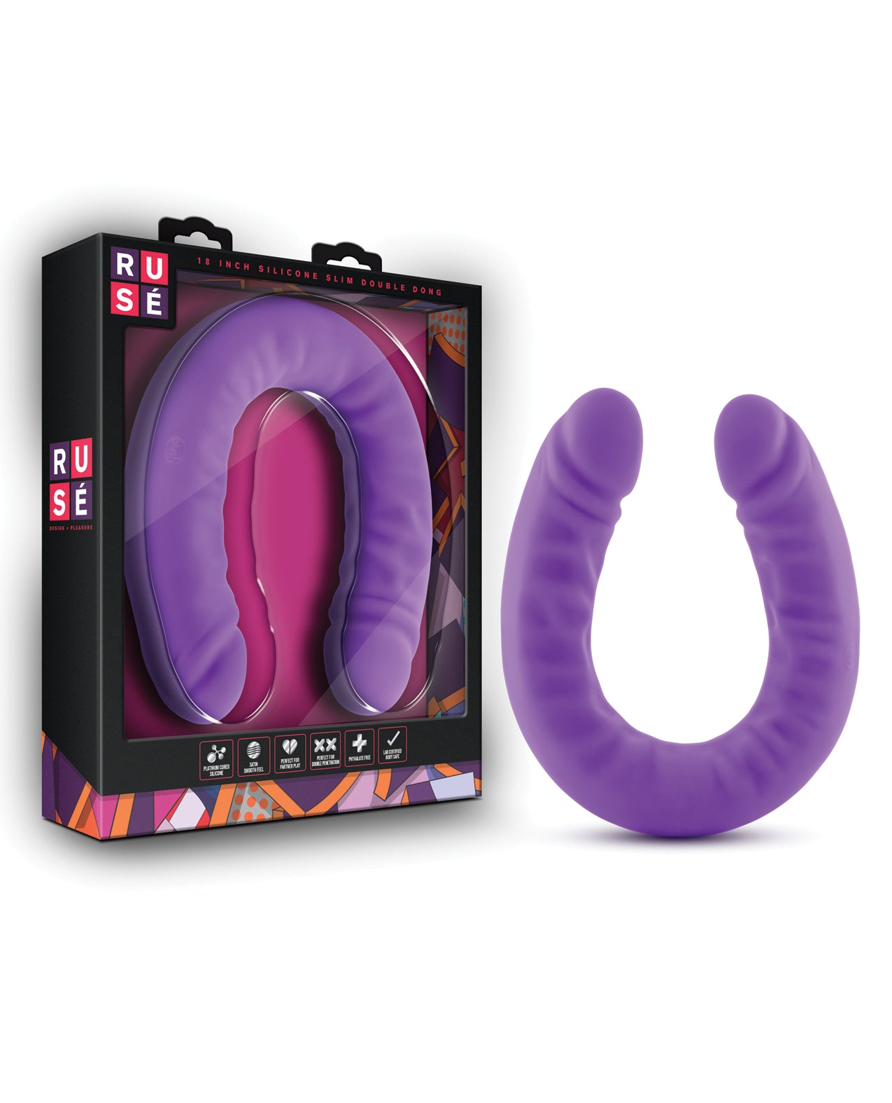 Blush Novelties BL-32291 Ruse 18" Slim Double Dong - Purple, U-shaped Silicone
