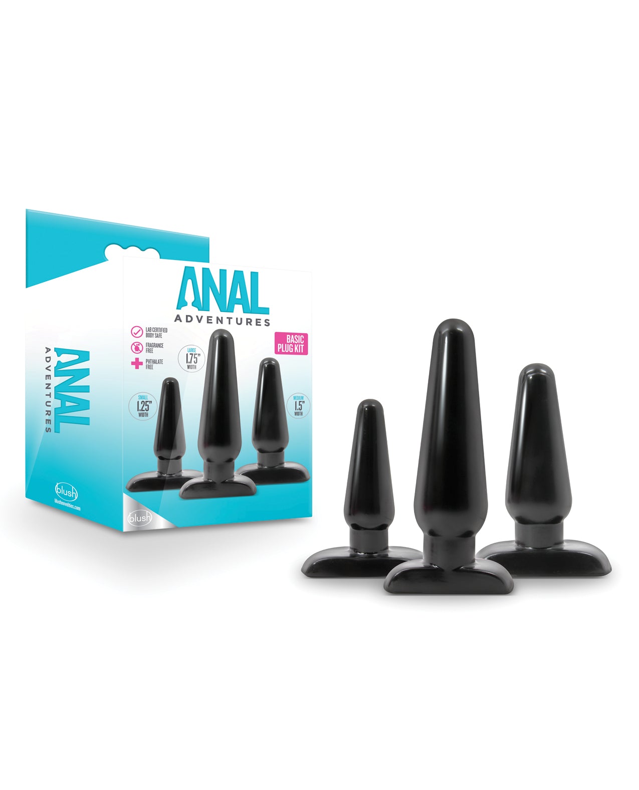 Blush Novelties BL-386915 Basic Plug Kit, Black PVC, Graduated