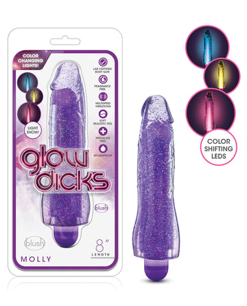 Blush Novelties BL-43011 Glow Dicks Glitter Vibrator Molly, Purple, TPE
