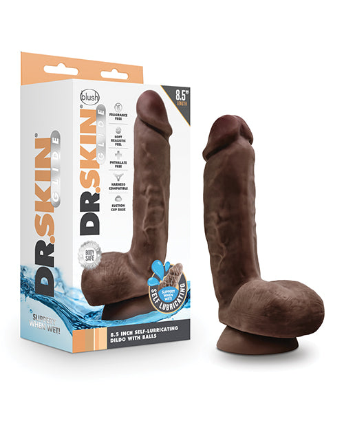 Blush Novelties BL-52586 Dr. Skin Glide 8.5" Self-Lubricating Dildo, Chocolate
