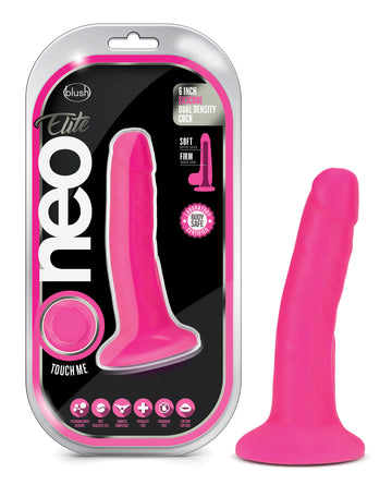 Blush Neo Elite 6 in. Dual Density Silicone Toy, Neon Pink