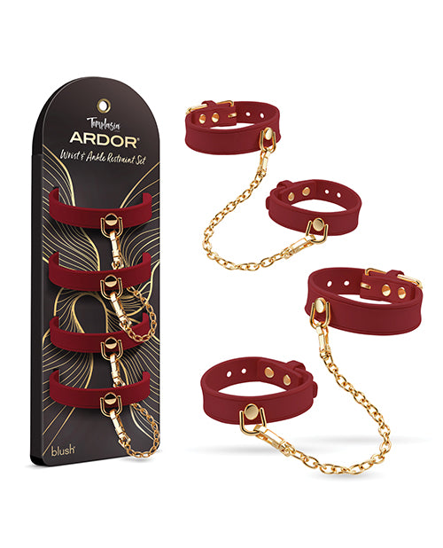 Blush Novelties BL-55528 Ardor Wrist & Ankle Restraints, Red Silicone