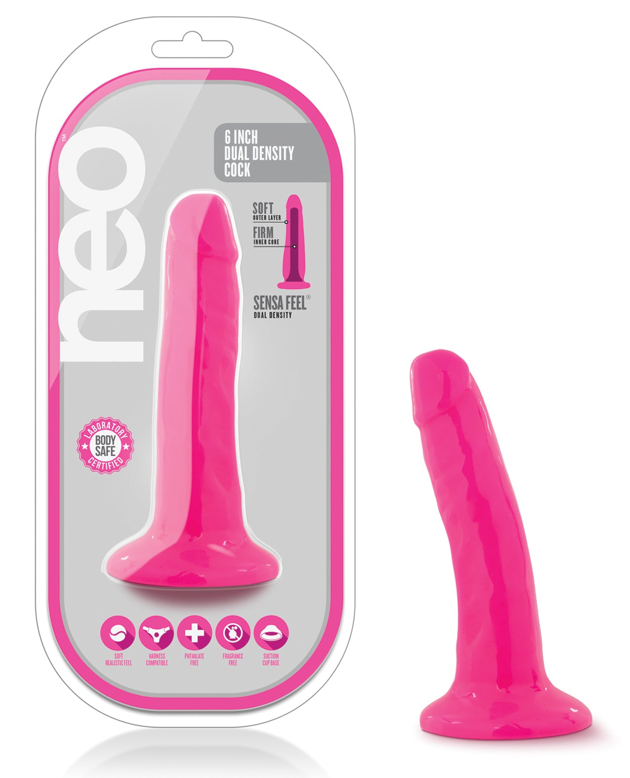 Blush Novelties BL-59500 Neo 5.5" Dual Density Dildo, Neon Pink, Vibrating