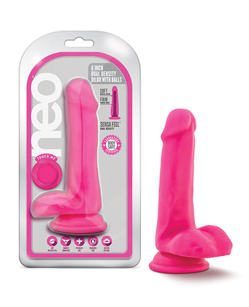 Blush Novelties BL-59600 Neo 6" Dual Density Cock w/Balls, Neon Pink