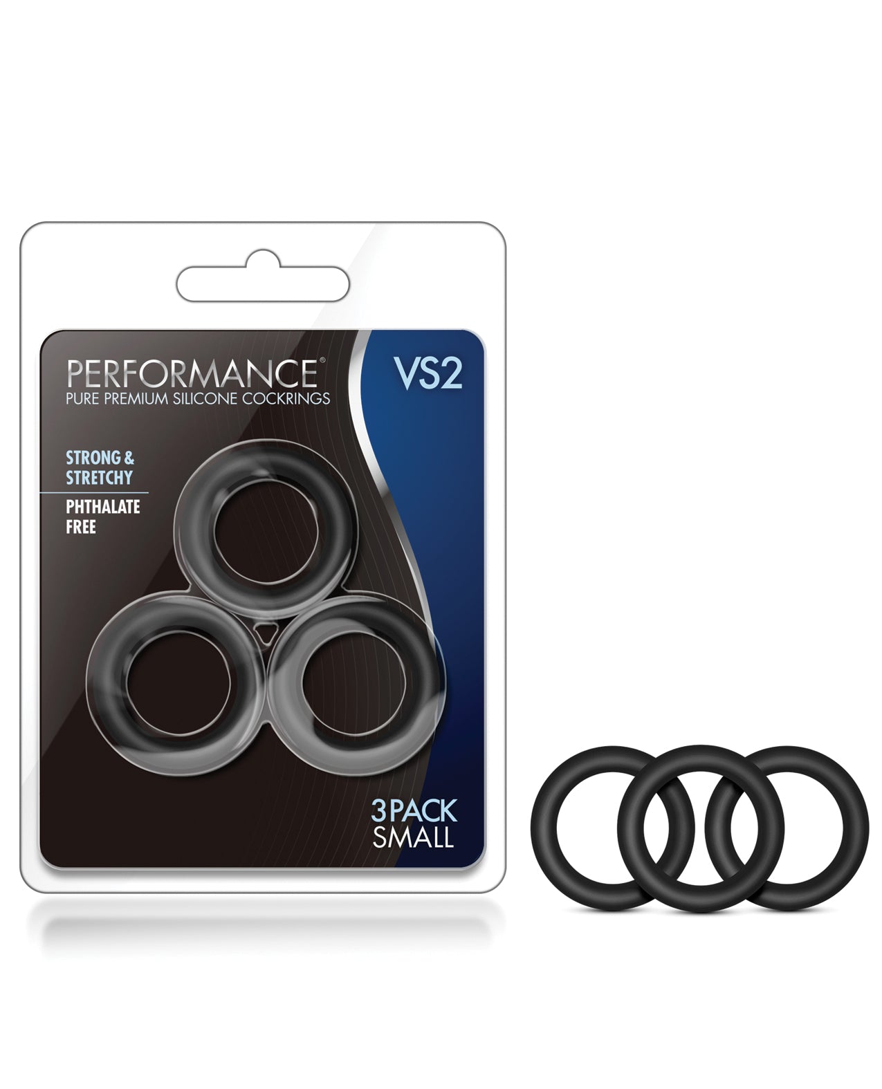 Blush Novelties BL-70815 VS2 Silicone Cockrings, Small, Black, Pack of 3
