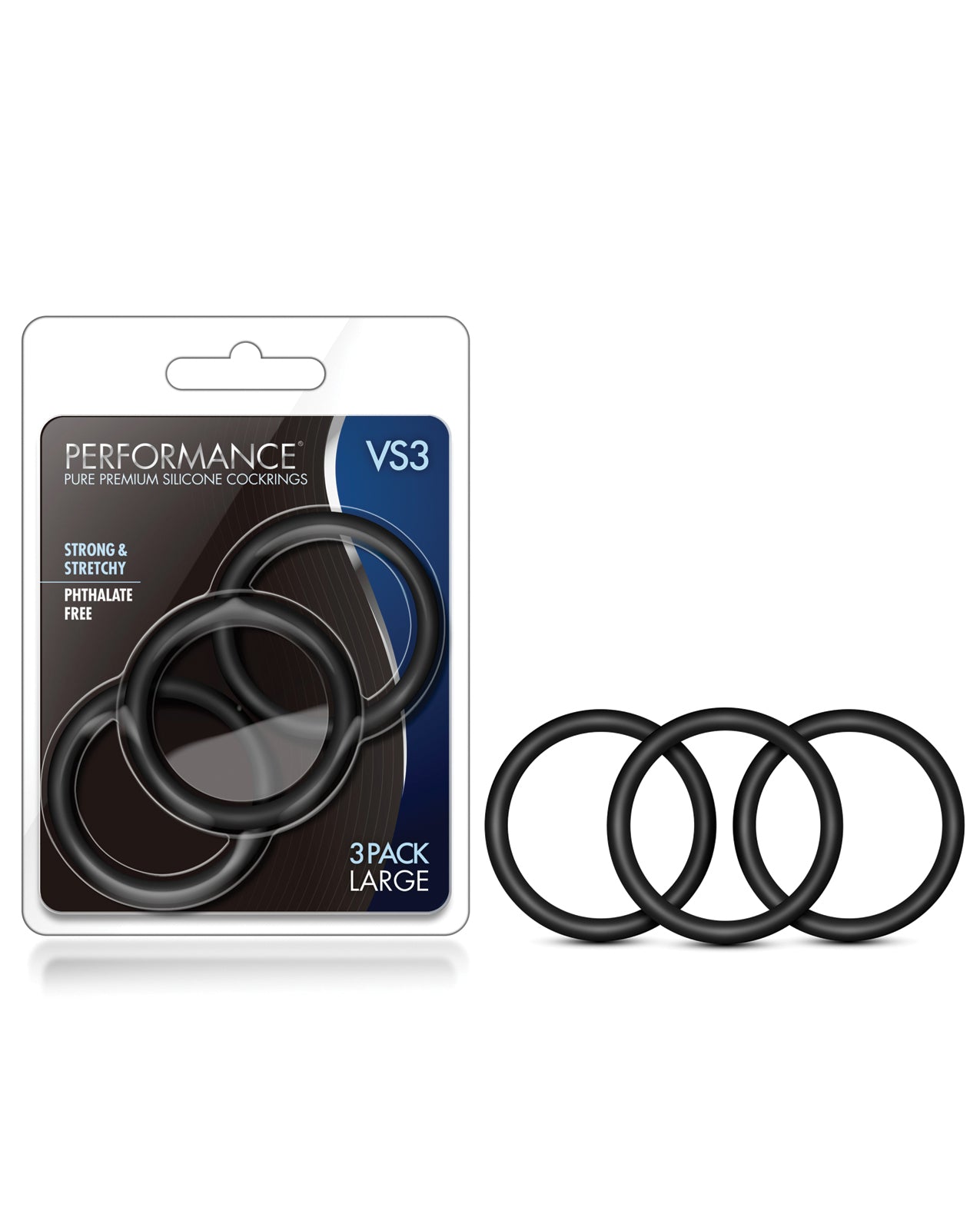 Blush Novelties BL-72815 Performance VS3 Silicone Cockrings, Large, Black, 3pk
