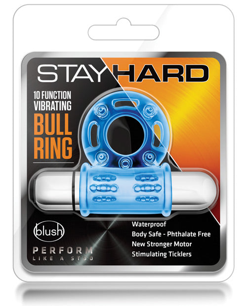 Blush Novelties BL-77902 Stay Hard Mega Vibrating Bull Ring, 10 Function, Blue