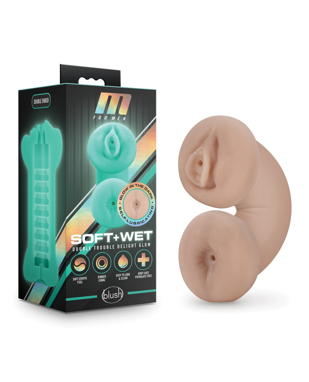 Blush Novelties BL-84033 M for Men Double Trouble Glow Stroker, Dual-Ended TPE