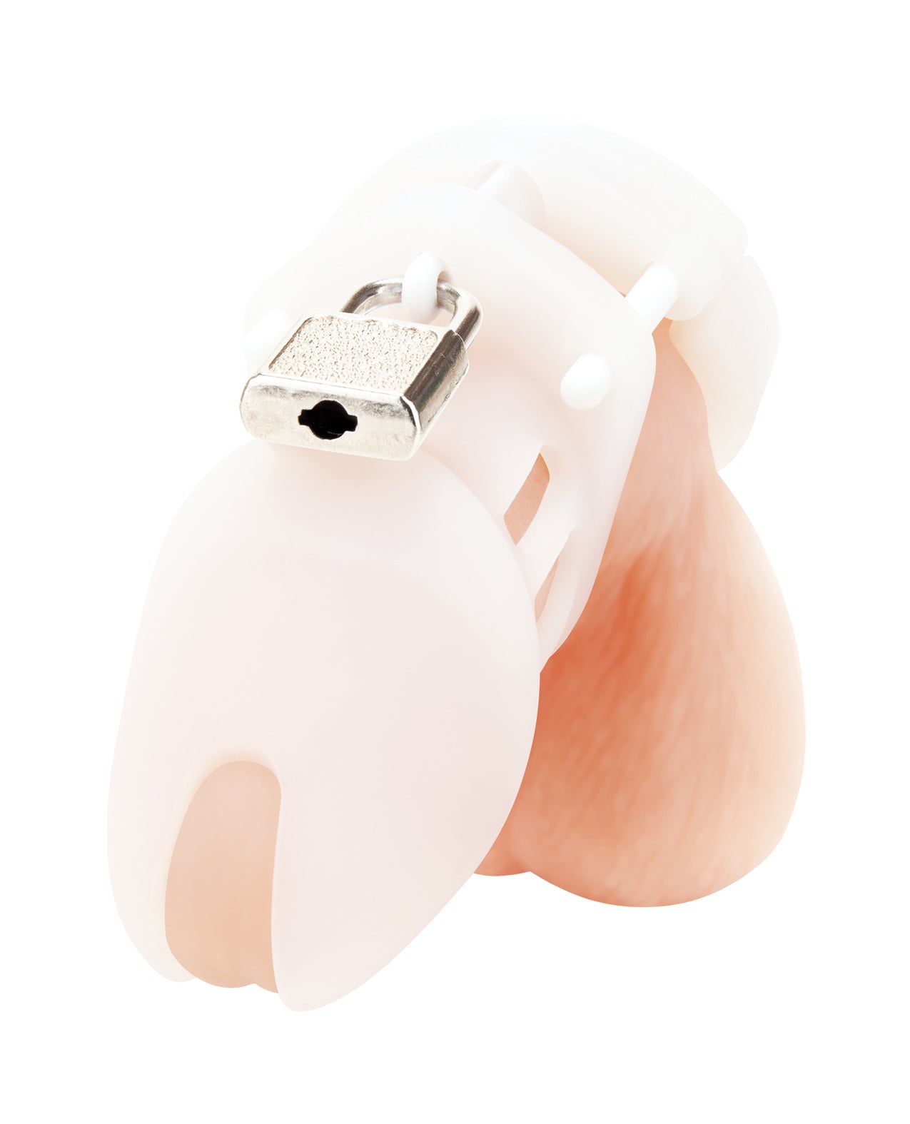 Electric Blue Line Silicone Chastity Cage, White