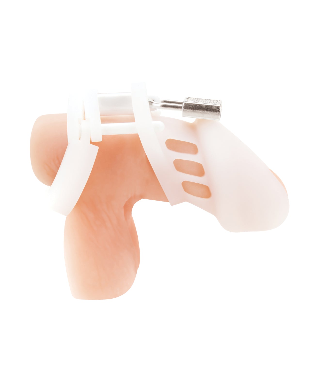 Electric Blue Line Silicone Chastity Cage, White