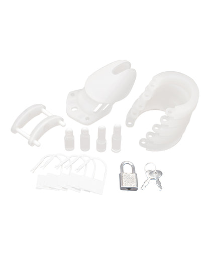 Electric Blue Line Silicone Chastity Cage, White