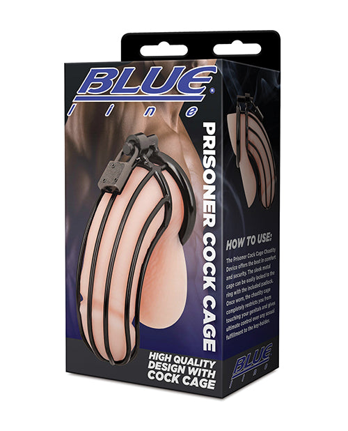 Electric Blue Line Prisoner Cock Cage, Stainless Steel - Black