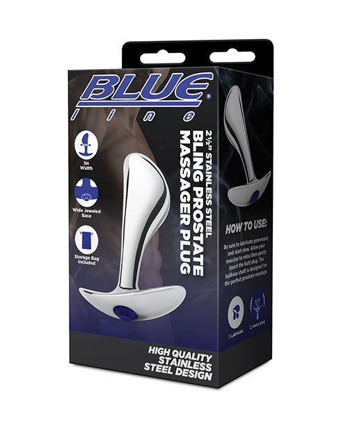 Electric Blue Line 2.5" Stainless Steel Bling Prostate Massager Plug