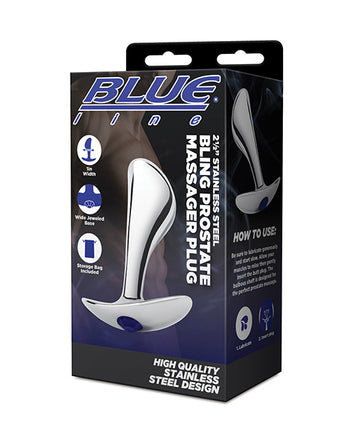 Electric Blue Line 2.5" Stainless Steel Bling Prostate Massager Plug
