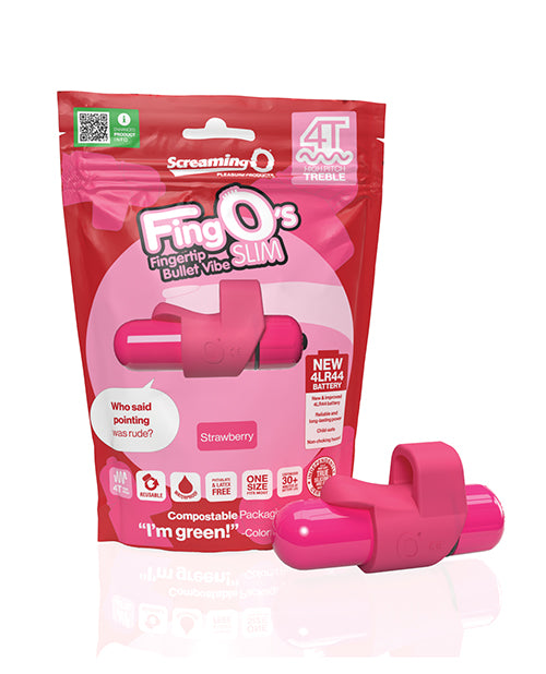 Screaming O 4T FingO Slim Finger Vibrator, Strawberry - Waterproof