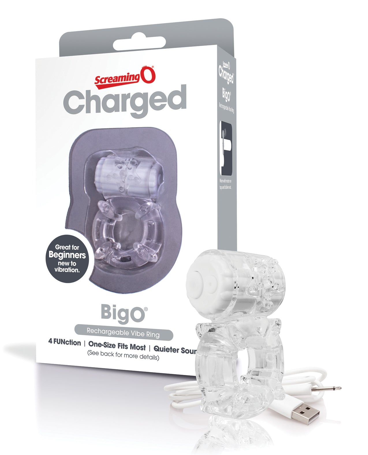 Screaming O ABO-C Charged Big O Vibrating Cock Ring, Clear, USB Rechargeable