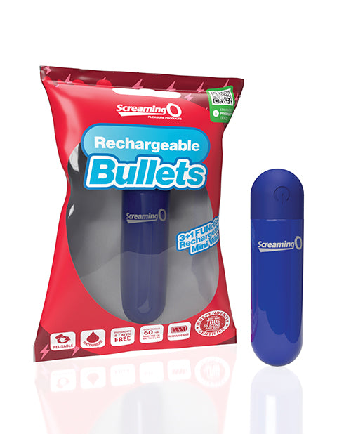 Screaming O Rechargeable Bullet, Blue - 3 Speeds, 1 Pulse, Waterproof