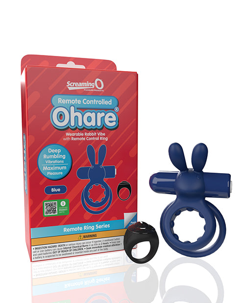 Screaming O Ohare Remote Vibrating Ring, Blue - Rechargeable