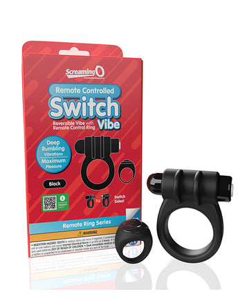 Screaming O Switch Remote Controlled Vibrating Ring, 10 Functions, Black